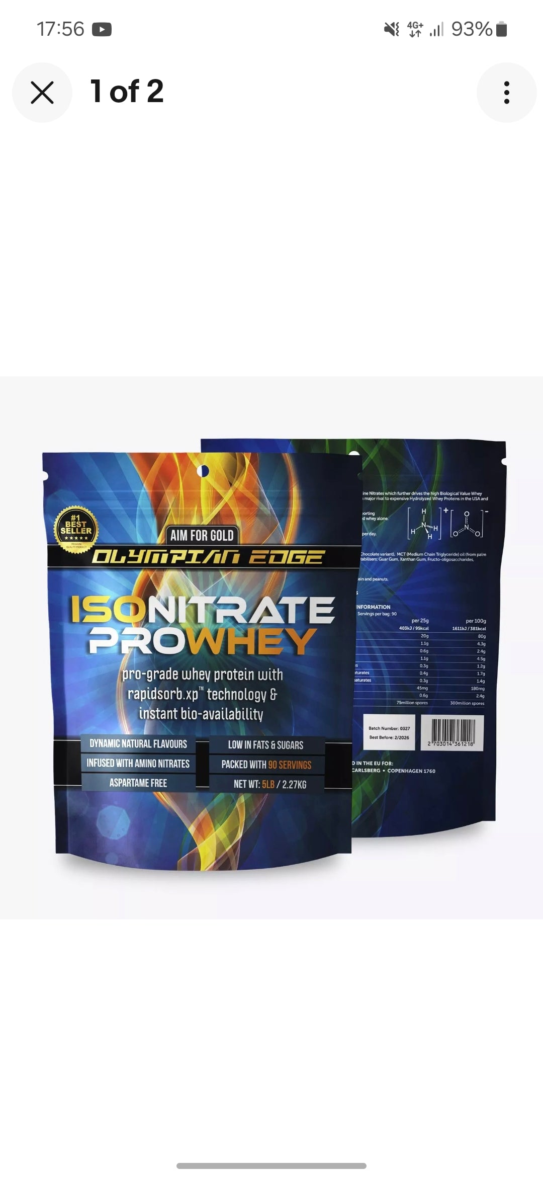 Olympian Edge Isonitrate Pro Whey 2.27kg. ( raspberry coconut)